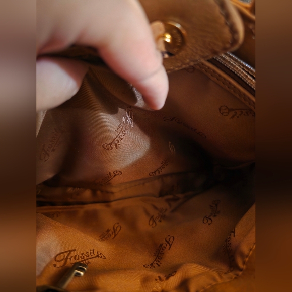 Vintage Fossil Tan Leather Handbag 29cm X‎ 23cm - Picture 5 of 7